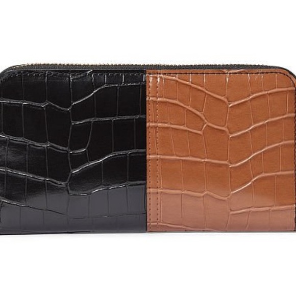 VS Croc Color Block Two-Tone Black and Brown Embossed Wallet NWOT - Picture 2 of 7